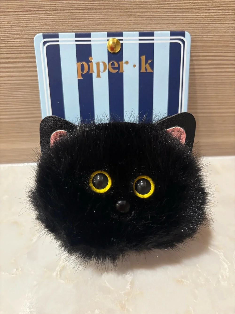 NWT Piper K fluffy black cat face hair claw Clip